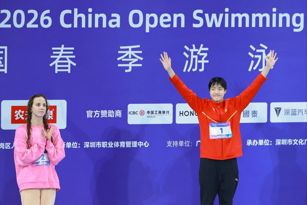 Yi Zidi is celebrating a hat-trick of golds from the China Open Swimming Championships. Photo: AFP