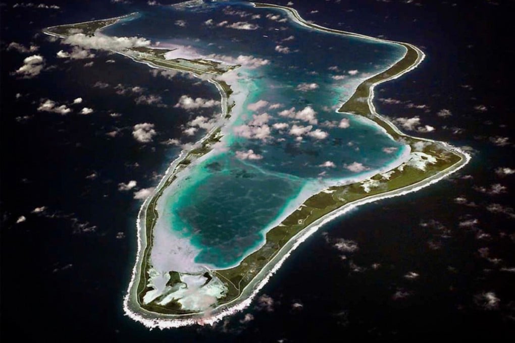 An aerial view of Diego Garcia in the Chagos Island group. Photo: US Navy via AP