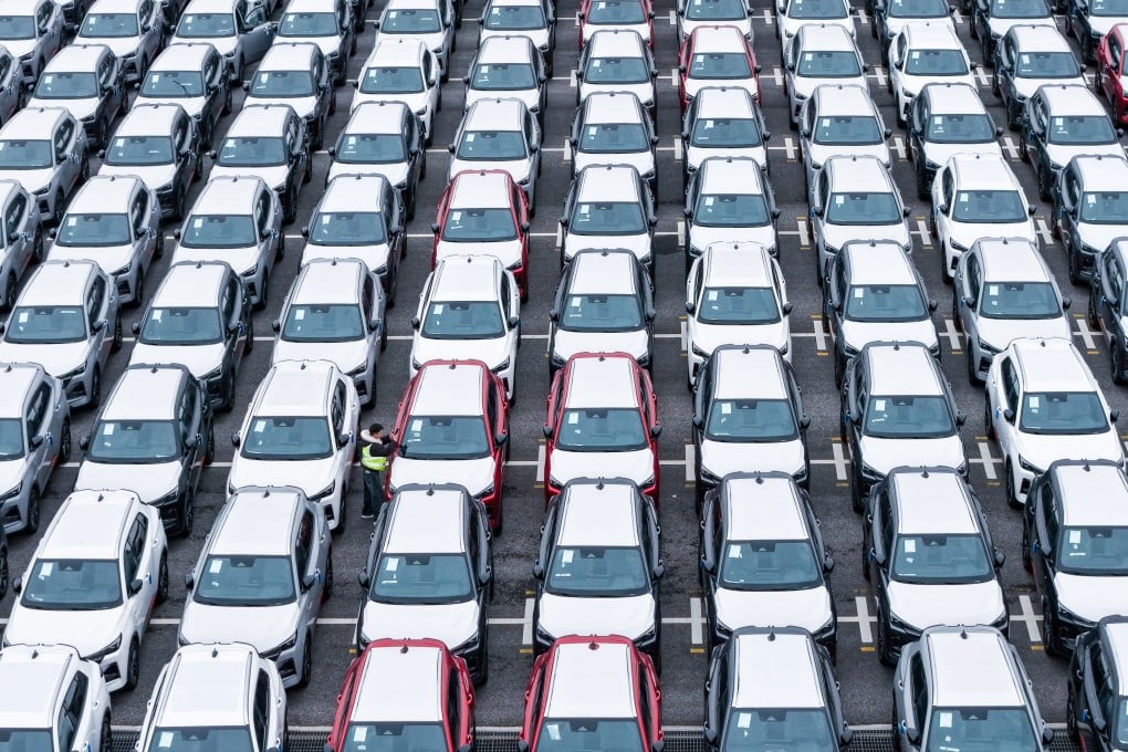 Large numbers of cars are lined up ready for export at a port in eastern China’s Jiangsu province. China recently overtook Japan as the world’s largest car exporter. Photo: Xinhua