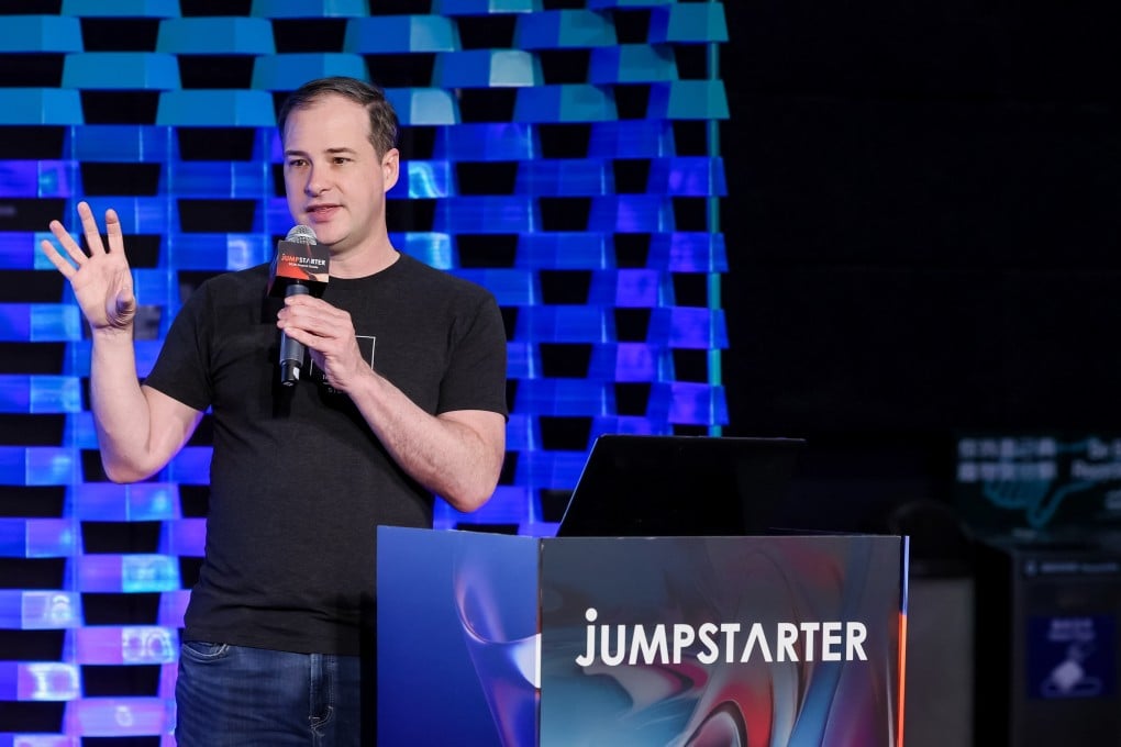 John Whaley, founder of cybersecurity firms Moka5, UnifyID and Redcoat ID, speaks at Jumpstarter, a start-up display and networking event organised by the Alibaba Entrepreneurs Fund, in Hong Kong on March 13. Photo: Handout