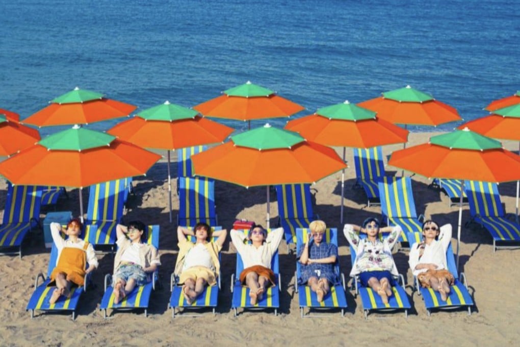 Members of K-pop boy band BTS at Maengbang Beach in Samcheok, Gangwon province, South Korea. The coastal backdrop was used in imagery tied to the group’s global hit single “Butter”. Photo: courtesy of BigHit Music