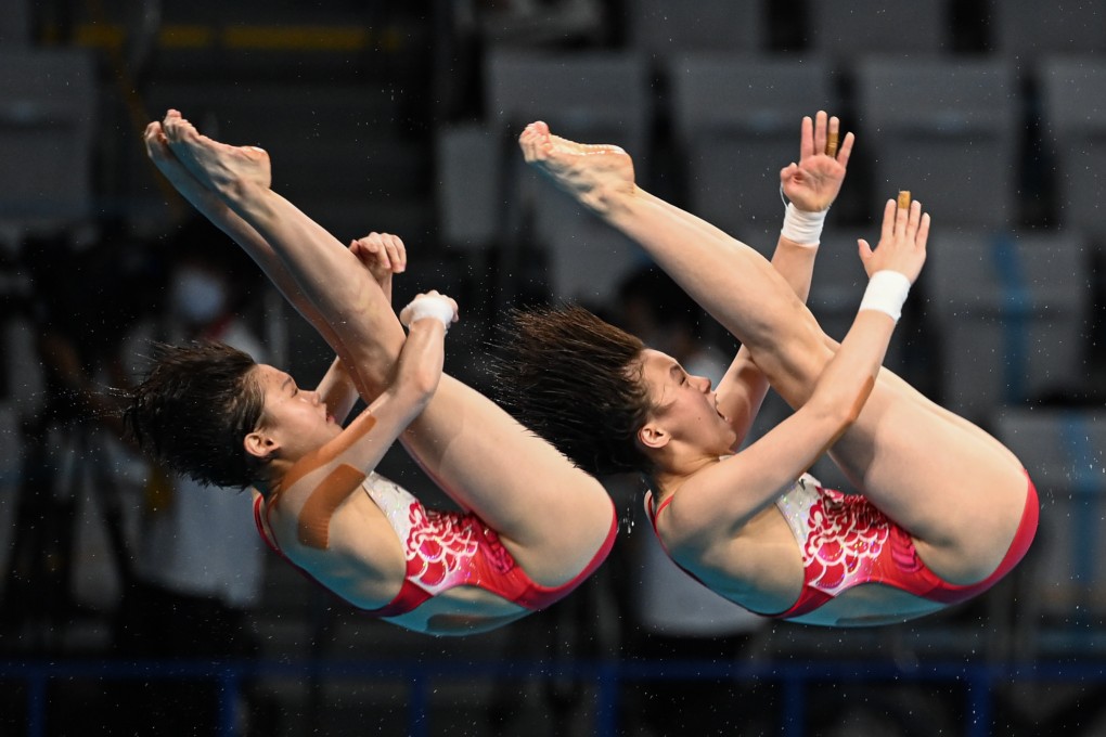 Zhang Jiaqi (left) won the synchronised 10m platform diving with Chen Yuxi at the Tokyo Olympic Games in 2021. Photo: Xinhua