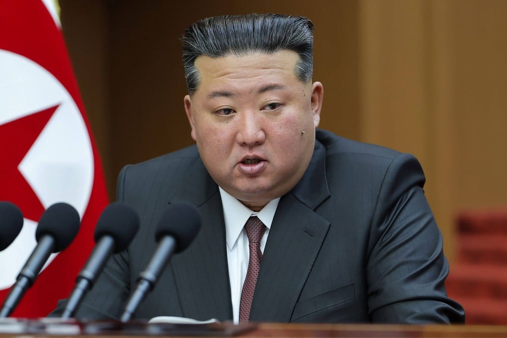 North Korean leader Kim Jong-un delivers a policy speech during the second and final day of the first session of the Supreme People’s Assembly in Pyongyang on Monday. Photo: KCNA/Yonhap/dpa