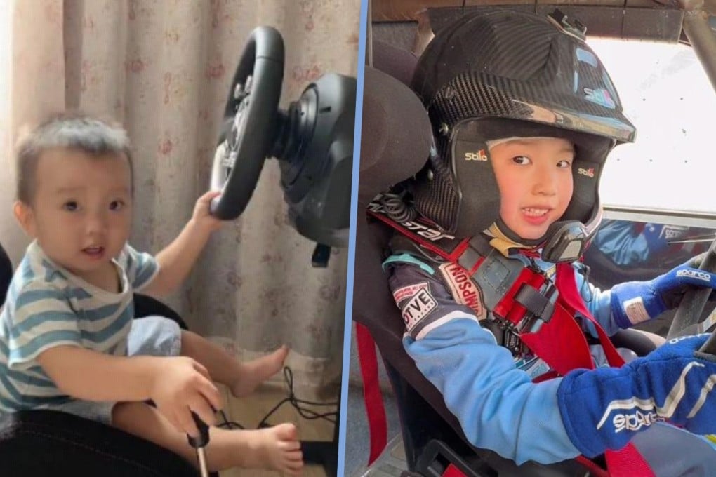 At just seven years old, a Chinese boy is China’s youngest professional rally car driver, certified by age five and dreams of becoming a World Rally Car champion. Photo: SCMP composite/Douyin