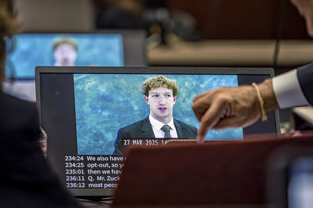 A recording of Meta CEO Mark Zuckerberg’s deposition being played for jurors. Photo: Santa Fe New Mexican via AP