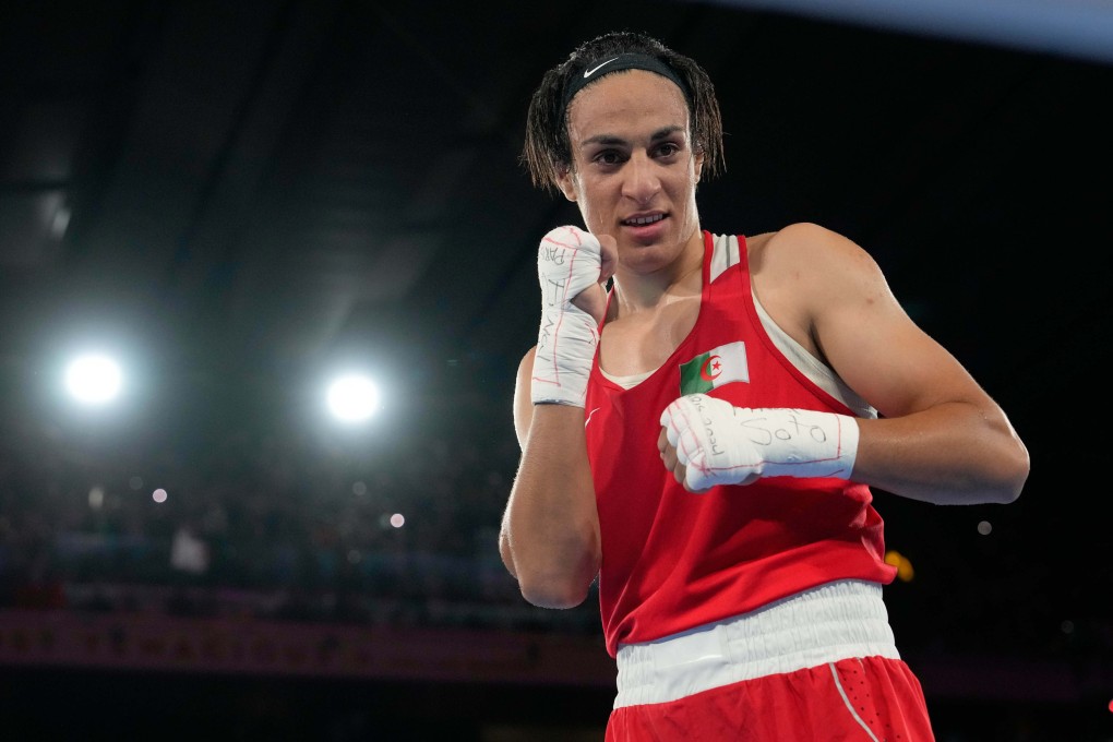 Algeria’s Imane Khelif poses after defeating China’s Yang Liu to win gold in their women’s 66kg final boxing match at the 2024 Summer Olympics in Paris. Photo: AP