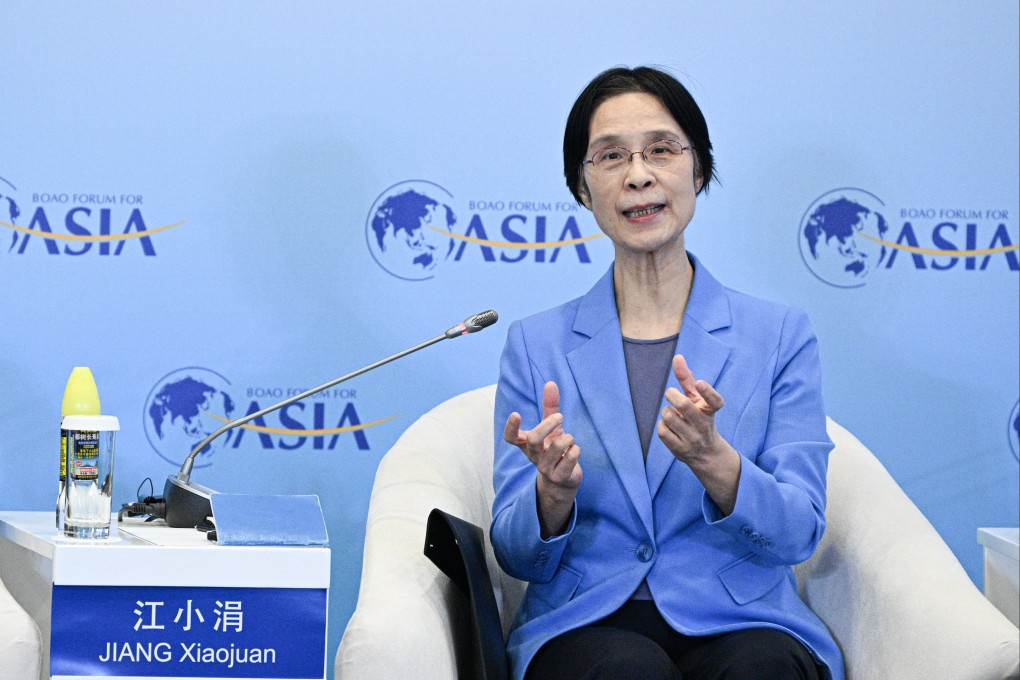 Jiang Xiaojuan speaks at a panel discussion on AI at the Boao Forum in Hainan province on March 25. Photo: Xinhua