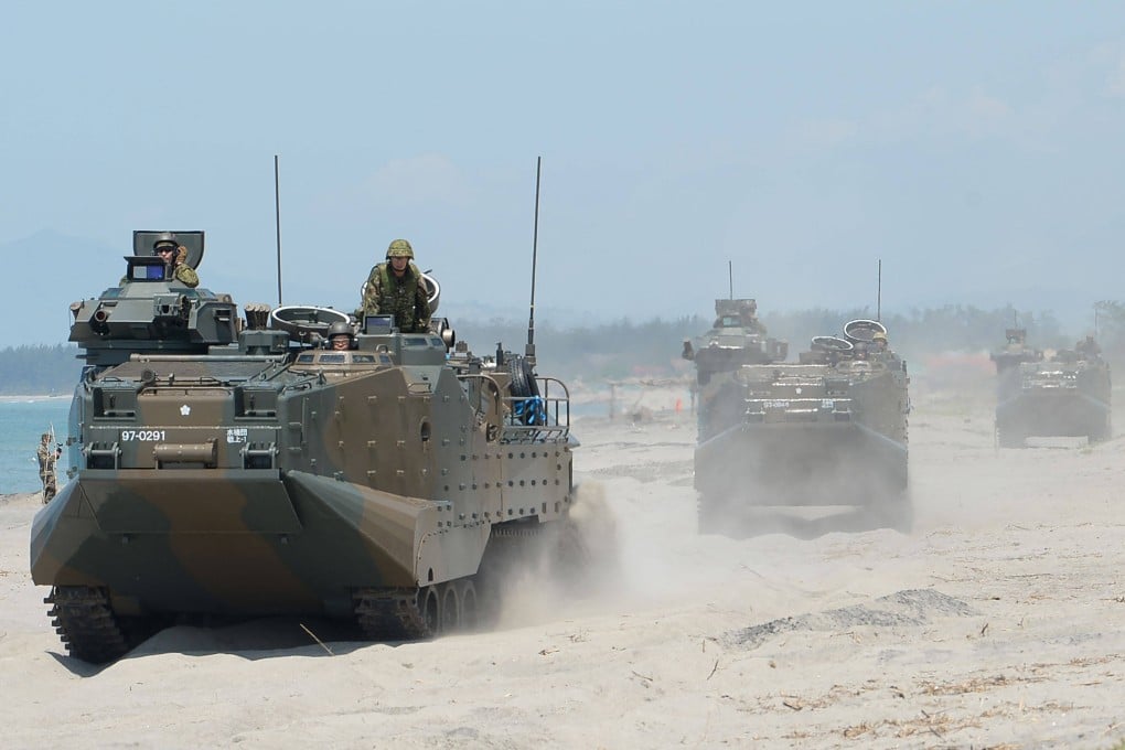 Japan Ground Self-Defence Force personnel on board amphibious assault vehicles take part in a joint landing exercise with Philippine and US troops in San Antonio, Zambales province, in 2018. Photo: AFP