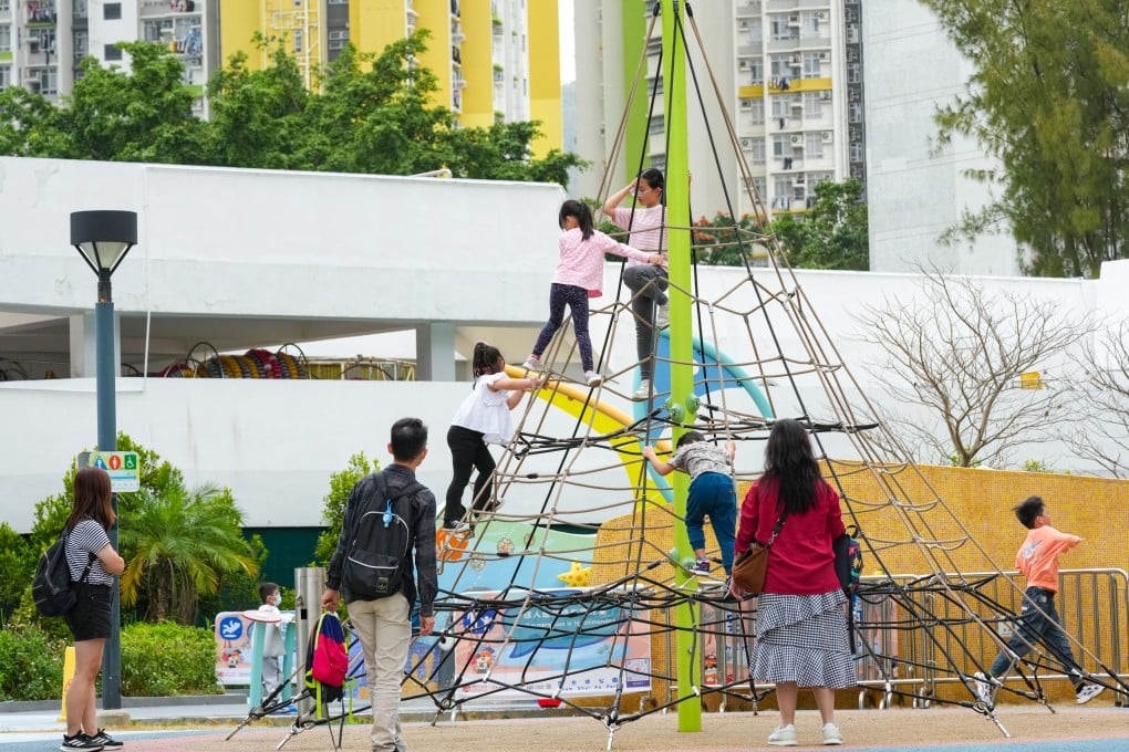 Parents and children at a playground in Sham Shui Po on February 25. Photo: Jelly Tse