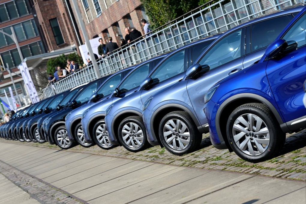BYD Atto 3 electric vehicles lined up at a media event in Hamburg, Germany, on March 19. Photo: Reuters