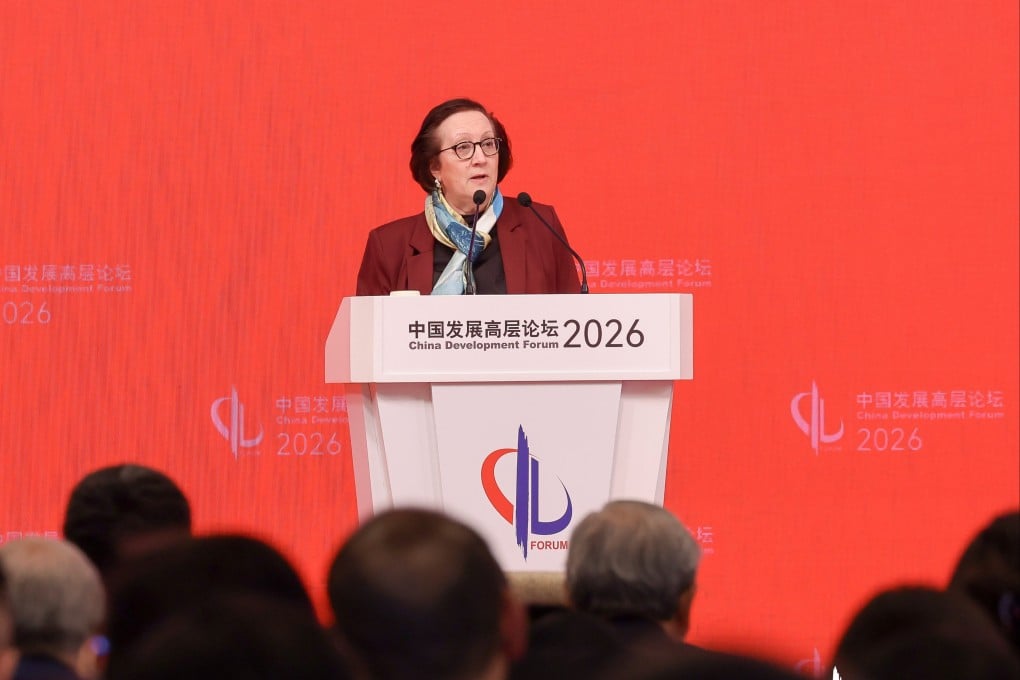 Judy Marks, president and CEO of Otis, speaks at the China Development Forum in Beijing. Photo: Handout