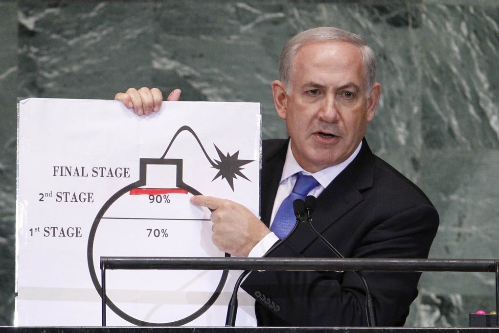 Israel’s Prime Minister Benjamin Netanyahu points to a red line he has drawn on a graphic representing an Iranian nuclear bomb as he addresses the UN in 2012. Photo: Reuters