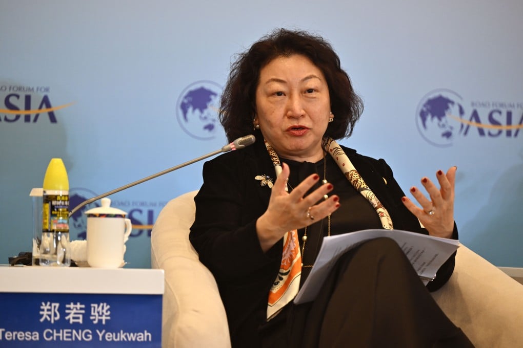 Teresa Cheng, secretary general of the International Organisation for Mediation, takes part in a panel discussion on the sidelines of the Boao Forum for Asia in Hainan province on Thursday. Photo: Xinhua