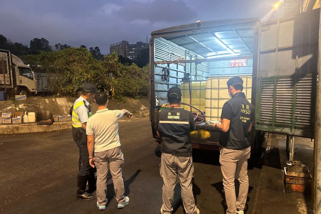 Hong Kong authorities have arrested a man and seized over 8,000 litres of illegal fuel worth HK$250,000. Photo: Handout