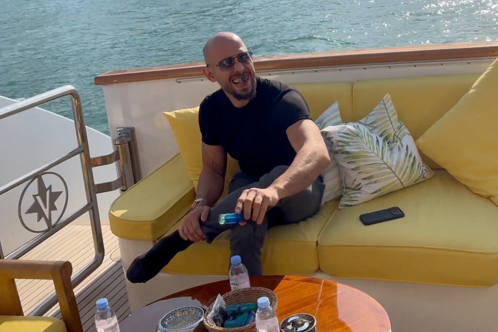 Andrew Tate on a boat in Victoria Harbour earlier this month. Photo: Andrew Tate via X