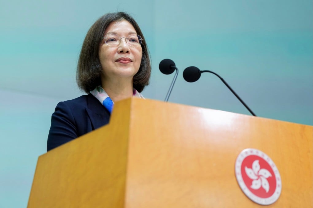 Newly appointed Secretary for Constitutional and Mainland Affairs Janice Tse speaks at the government headquarters in Admiralty on March 30. Photo: Sam Tsang
