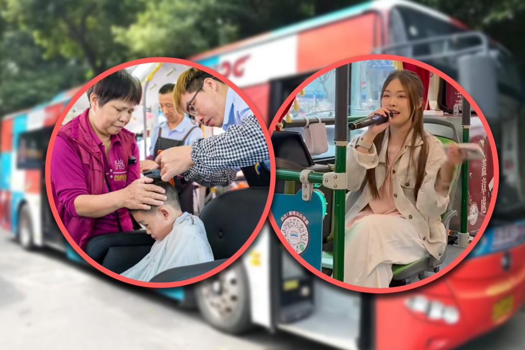 ”City buses” in southern Chinese cities are transforming into mobile entertainment venues, appealing to young consumers who crave immersive experiences during their travels. Photo: SCMP composite/RedNote