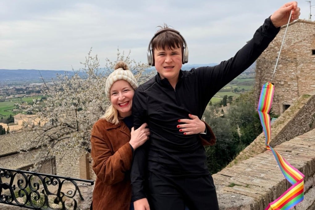 Talos Foundation founder Mary Schaus is pictured with her son Alex, who was diagnosed with autism at the age of three, on holiday in Assisi, Italy, in March 2026. Photo: Mary Schaus