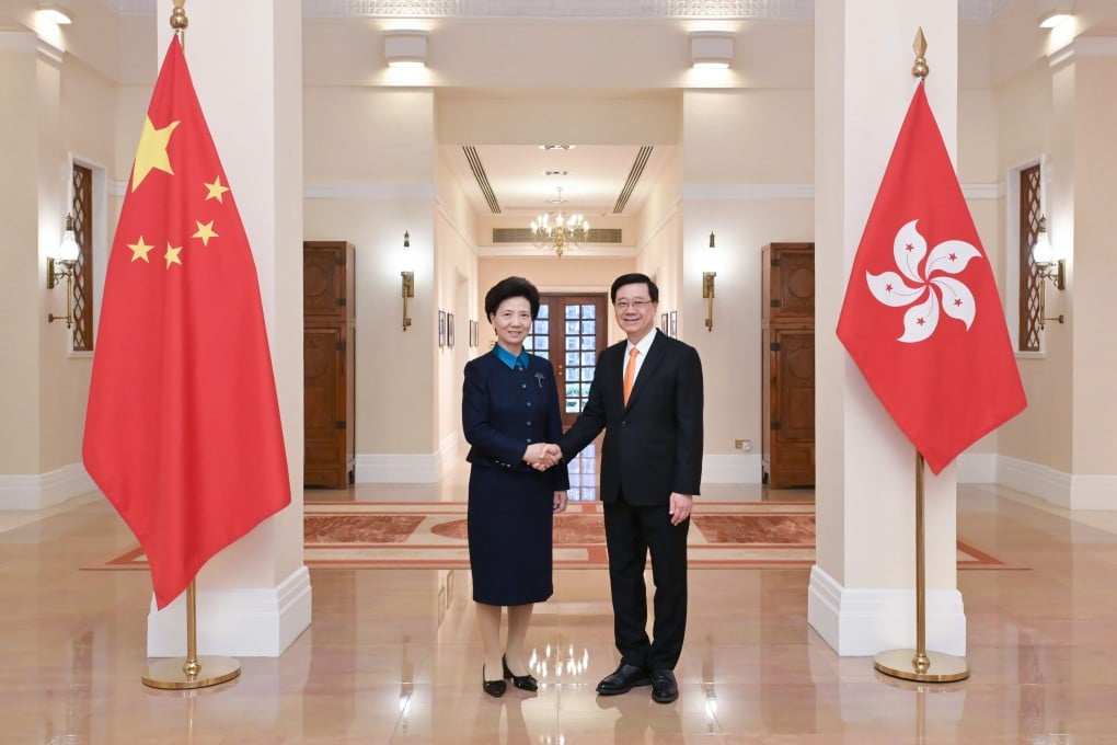 Chief Executive John Lee meets State Councillor Shen Yiqin at Government House. Photo: ISD