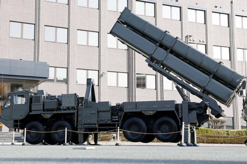 The Type 12 land-to-ship missile launcher is stationed outside Camp Kengun in Kumamoto prefecture, Japan. Photo: Kyodo News via AP