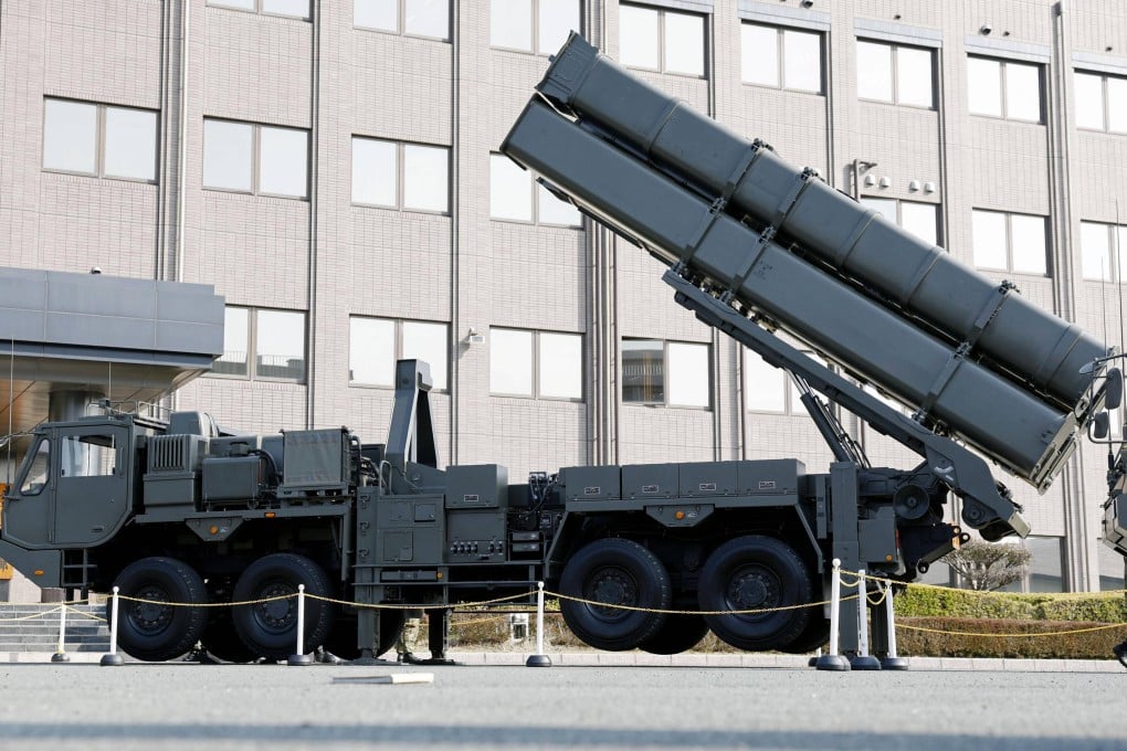 The Type 12 land-to-ship missile launcher is stationed outside Camp Kengun in Kumamoto prefecture, Japan. Photo: Kyodo News via AP