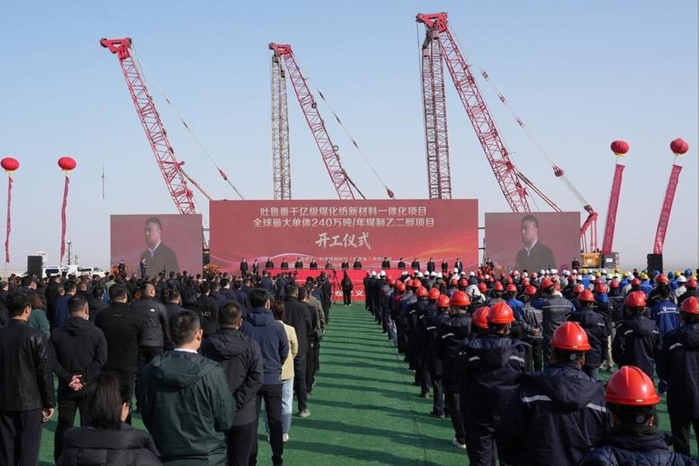 Construction has begun on the world’s largest coal-to-ethylene glycol project in Xinjiang’s Turpan prefecture, according to state media. Photo: CCTV