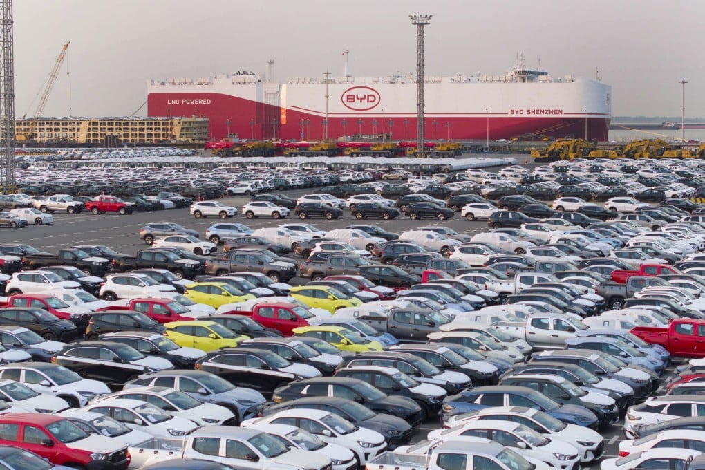 China’s self-developed car carrier BYD Shenzhen, the world’s biggest, sets off on its maiden voyage with more than 7,000 new energy vehicles on April 27, 2025, from Suzhou, Jiangsu province. Photo: Imago via Zuma Press/TNS