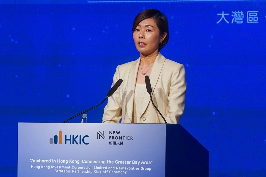 HKIC CEO Clara Chan delivers a speech at the Hong Kong Convention and Exhibition Centre in February last year. Photo: Elson Li