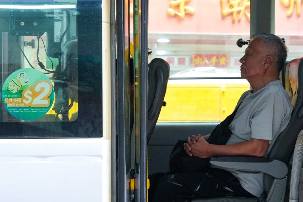 A minibus sports a sticker advertising Hong Kong’s HK$2 transport subsidy scheme for elderly and disabled passengers, on March 23. An amended version of the scheme will be rolled out on April 3. Photo: Jelly Tse