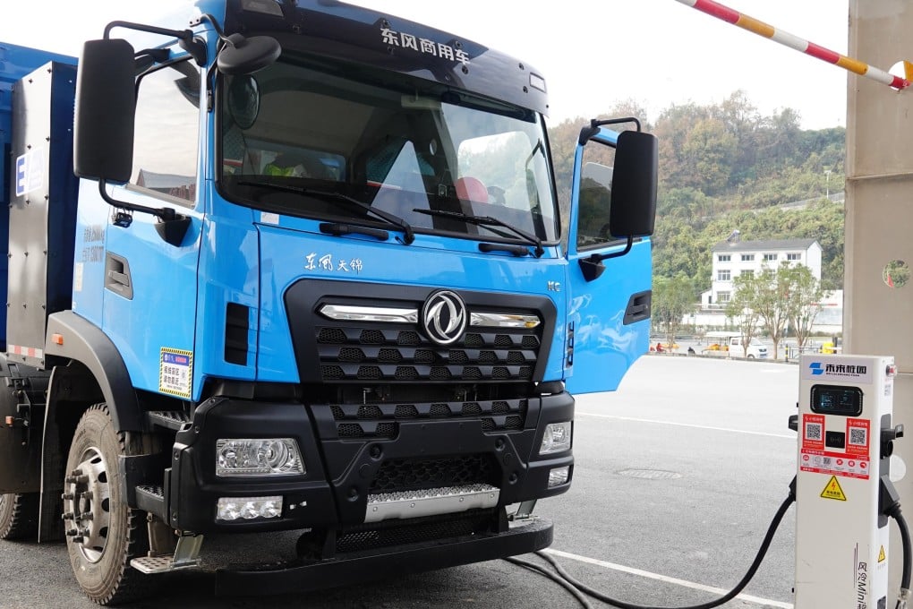 An electric truck at a supercharging station in Yichang, in China’s central Hubei province. Photo: NurPhoto via Getty Images