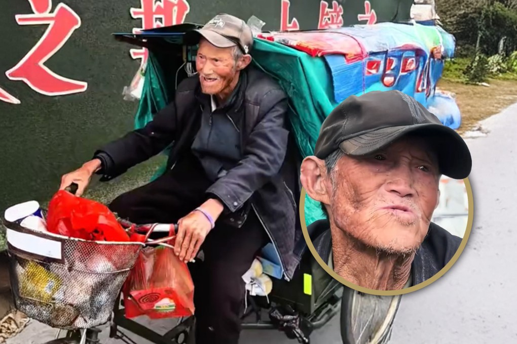 After enduring the tragic losses of his wife, son, daughter-in-law, and grandson, a 90-year-old man in China spent 30 years cycling across the country on a tricycle. Photo: SCMP composite/Douyin