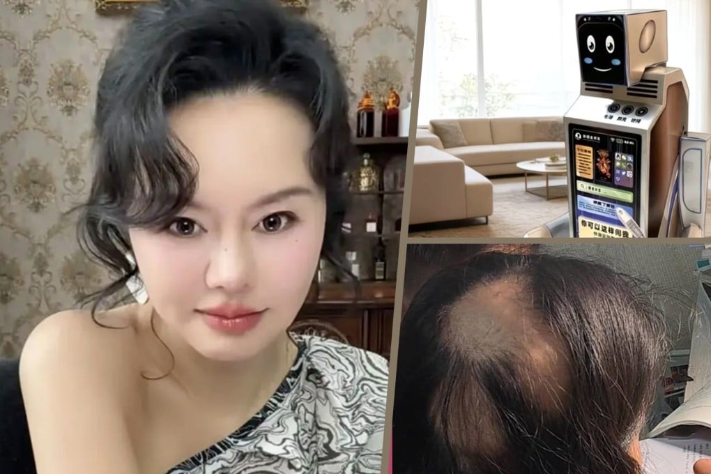 In quirky news from China, the “Godmother of Sexual Intelligence” has made a comeback, a new trend of paper robot offerings for ancestors and a mother suffers severe hair loss after years spent tutoring her son. Photo: SCMP composite/Douyin/Taobao