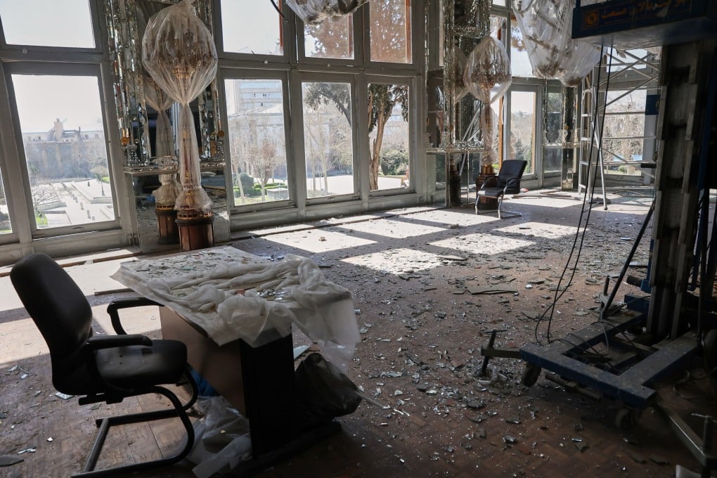 An image showing damage to a room in Tehran’s Golestan Palace. Photo: AP