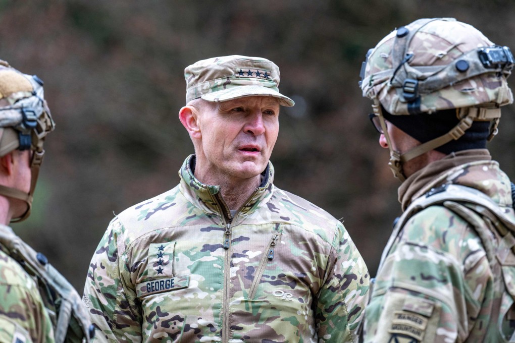 US Army Chief of Staff General Randy George speaks to American soldiers in southern Germany in February. Photo: AFP