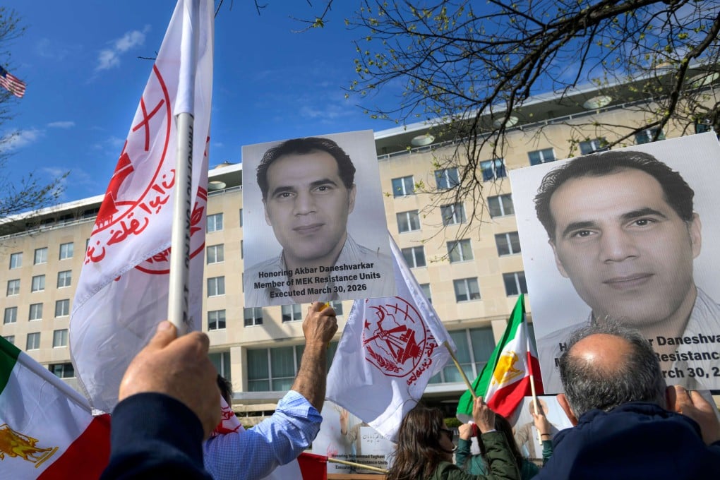 People protest outside the US State Department on Monday to highlight the executions of MEK members in Karaj, Iran. Photo: AP
