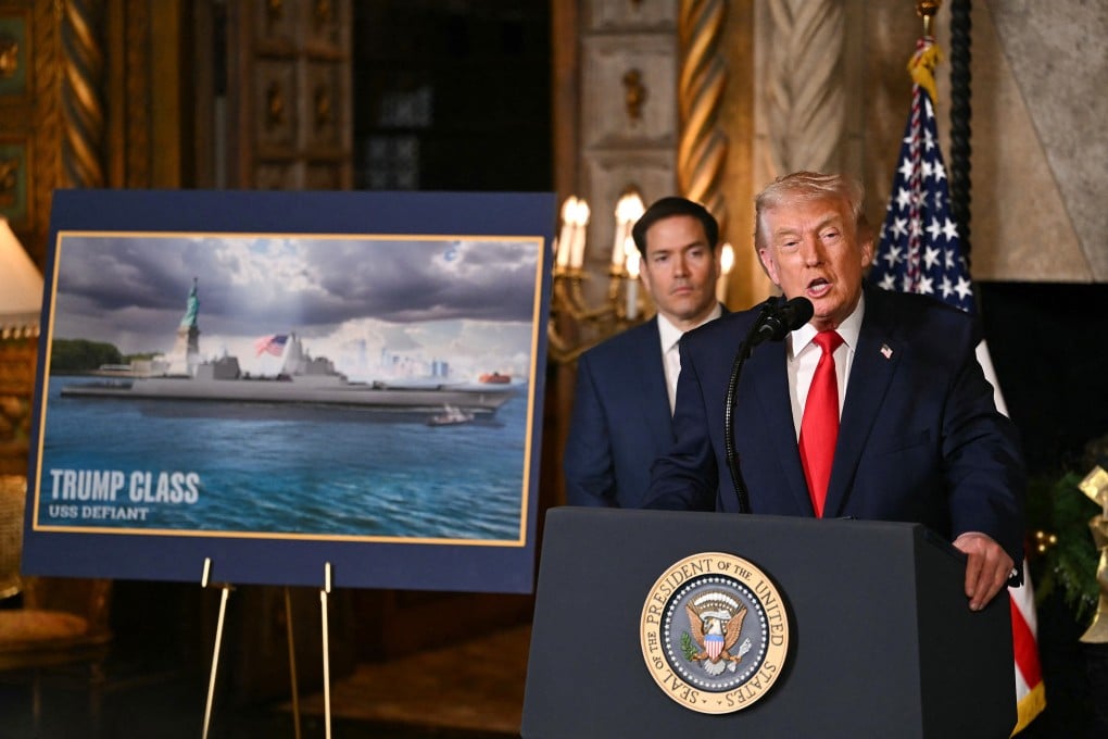 US President Donald Trump announces the US Navy’s “Golden Fleet” battleship programme at Mar-a-Lago in Palm Beach, Florida, in December 2025. Photo: AFP/Getty Images/TNS