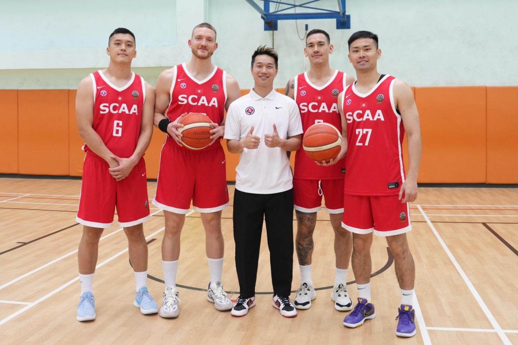 South China’s recruits (from left) Leung Shiu-wah, Dominic Gilbert, Glen Yang and Tsai Choi-kwan flanking coach Lo Yi-ting. Photo: Handout