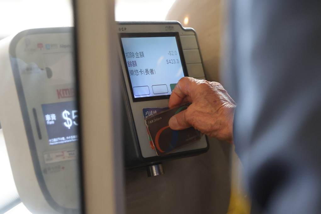 An elderly person taps an Octopus card to board a bus at Choi Hung, Hong Kong, on April 3. Photo: Edmond So