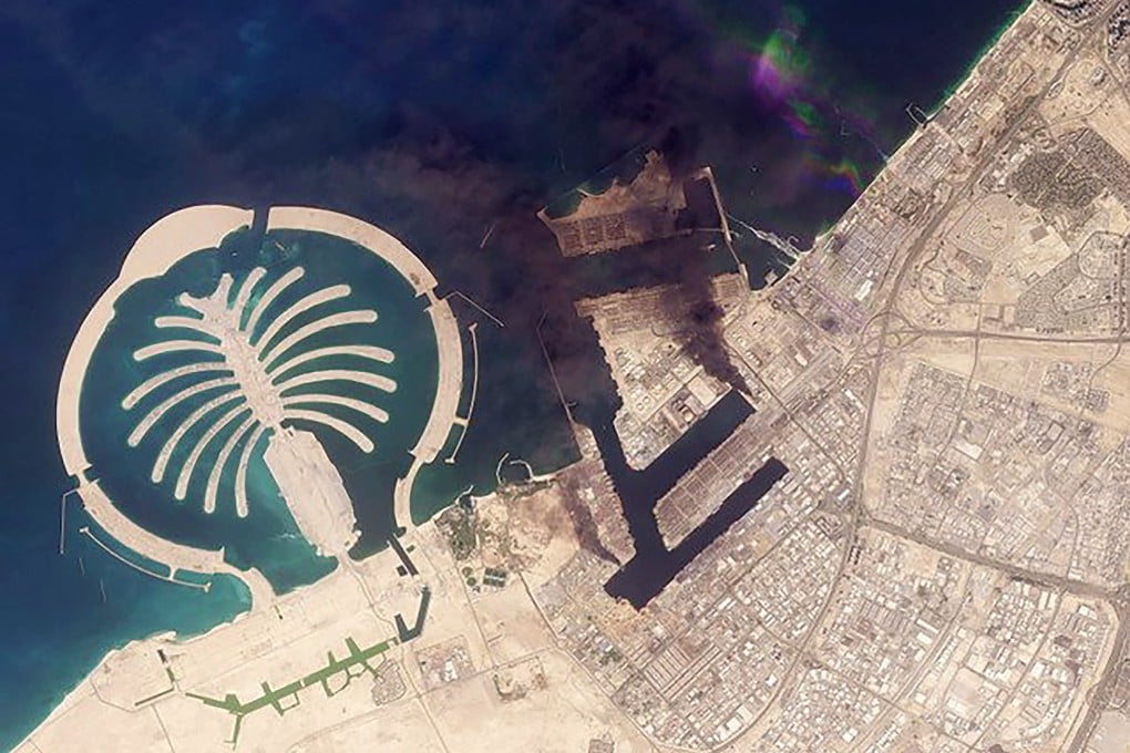 Smoke plumes billowing from the Jebel Ali port and desalination plant in Dubai, United Arab Emirates, after an Iranian strike on March 2. Photo: AFP