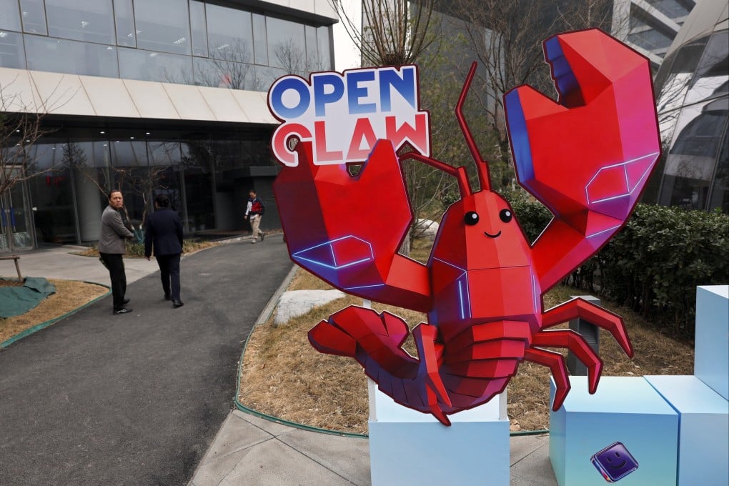 A lobster-shaped cutout representing OpenClaw stands outside the Baidu offices in Beijing, March 17, 2026. Photo: Reuters