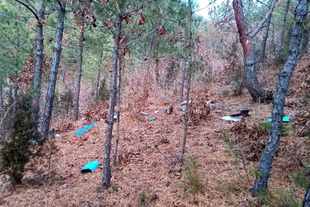 Fragments of a drone lie scattered on the ground in Muksan-ri, North Korea, after being shot down on January 4. Photo: KCNA/Reuters