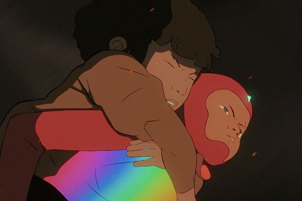 Iris (left, voiced by Romy Fay) and Arco (Juliano Krue Valdi) in a screen grab from Arco (category I), directed by Ugo Bienvenu. Natalie Portman and Mark Ruffalo co-star.