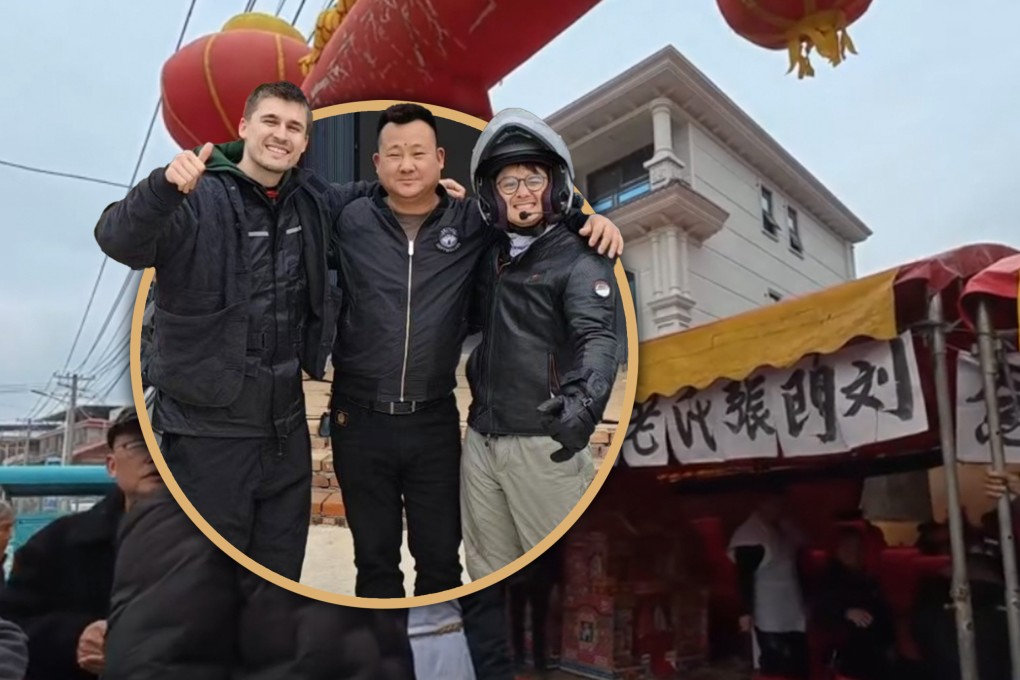 Two American travellers mistakenly thought a Chinese happy funeral banquet celebrating longevity was a trendy restaurant, however, locals warmly welcomed them, leading to a viral video with over a million views. Photo: SCMP composite/Baidu