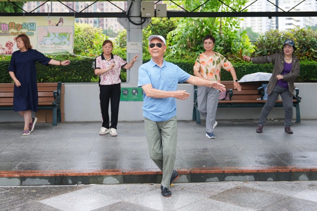 Elderly residents exercise in Sha Tin Park. Photo: Sam Tsang