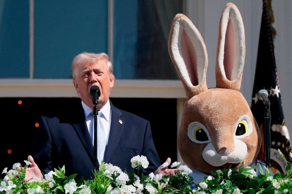 US President Donald Trump participates in the annual White House Easter Egg Roll on Monday, maintaining a public schedule even as his war with Iran raged. Photo: Reuters