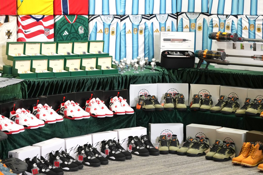 Hong Kong customs has seized about 10,000 suspected counterfeit football jerseys and other unlicensed goods worth an estimated HK$64 million. Photo: Jelly Tse