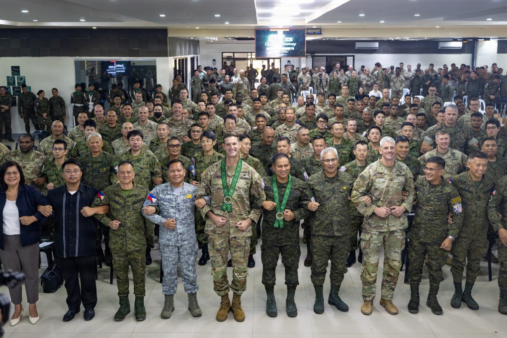 Soldiers from the US, Philippines and Japan line up for the start of this year’s Salaknib military drill at Fort Magsaysay in the Philippines, on April 6. Photo: Handout