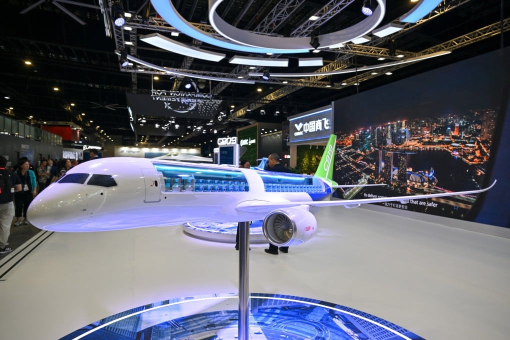 A C919 model on display at the Singapore Airshow at Changi Exhibition Centre, in February. Photo: Reuters