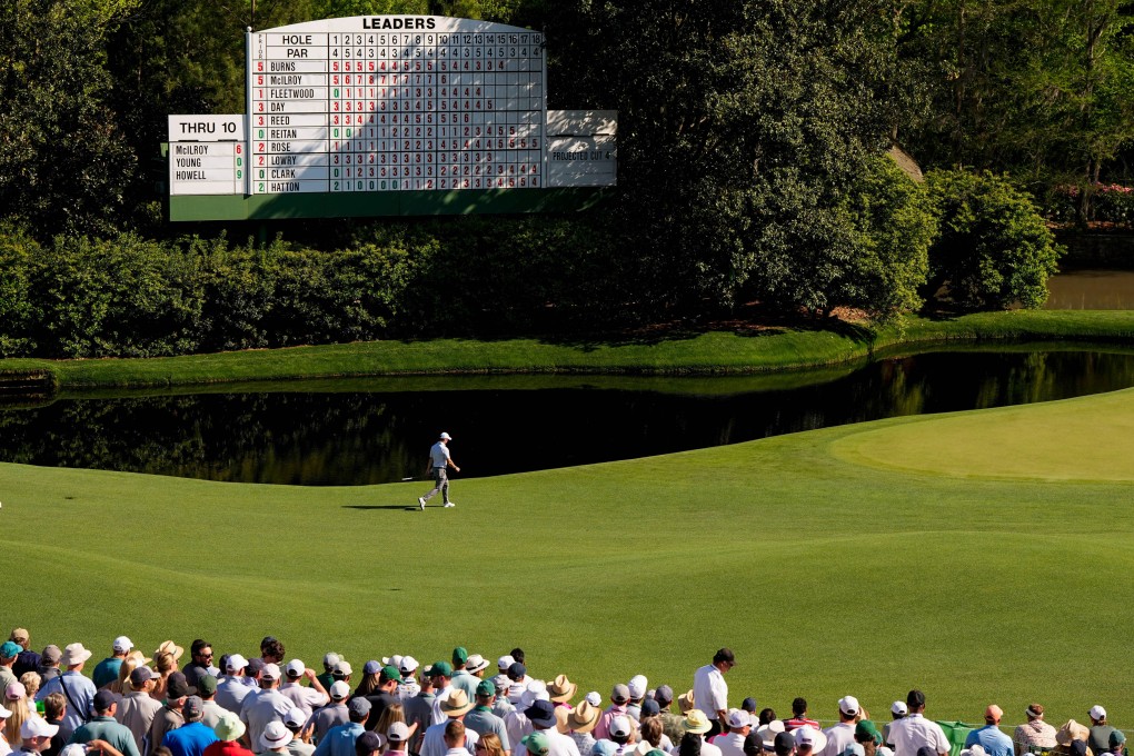 Rory McIlroy walks to green on the 11th hole during the second round of the Masters. Photo: AP