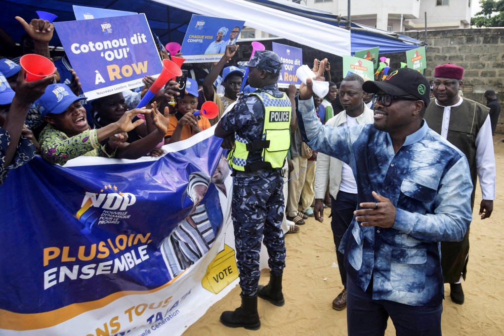 Romuald Wadagni, Benin’s finance minister and the ruling party candidate for the presidential election, waves to supporters during a campaign rally ahead of the presidential election, in Cotonou, Benin, on April Friday. Photo: Reuters